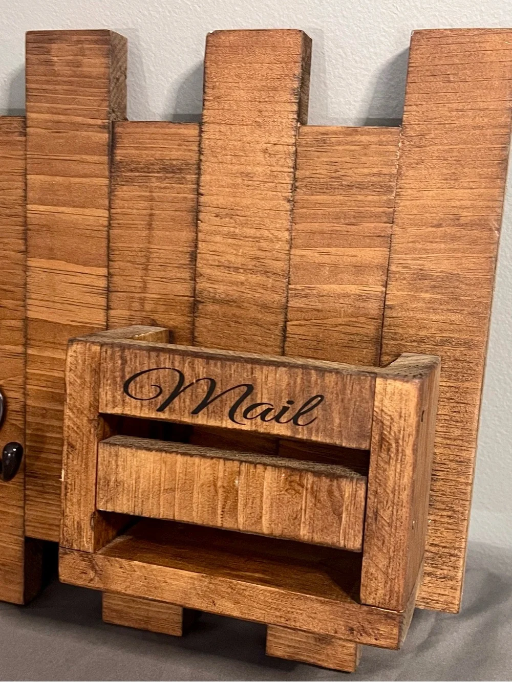 Hand Crafted Wooden Wall Mounted Key & Mail Holder Farmhouse 18x13”